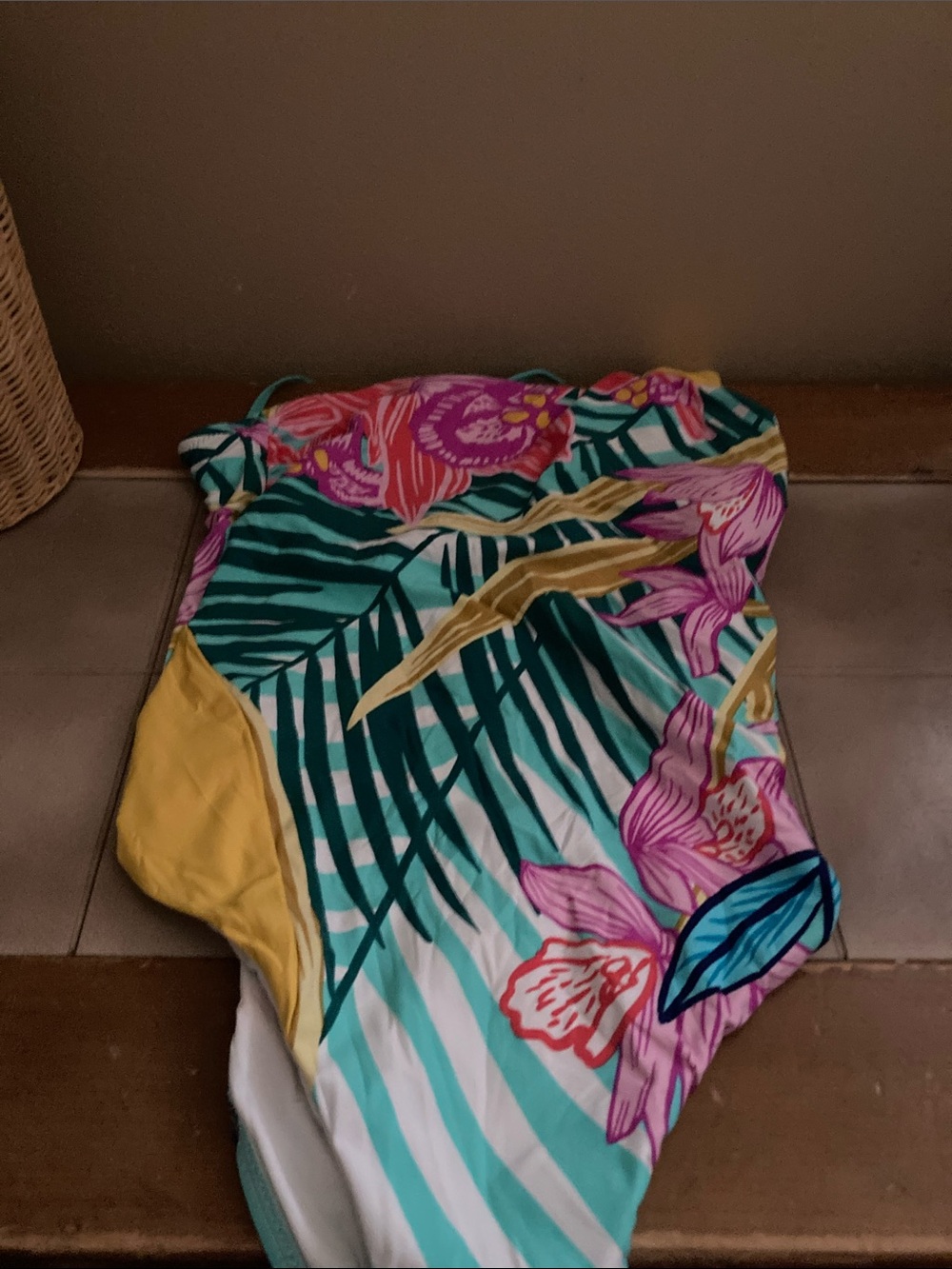 Tropical Floral One-Piece Swimsuit in Teal, Pink & Yellow 4